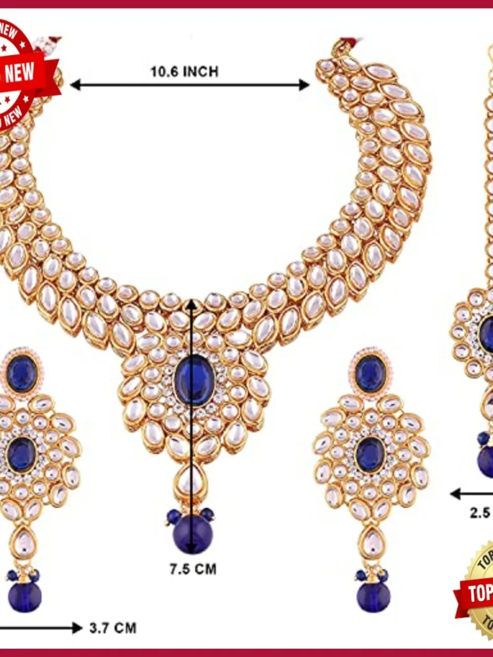 Fancy Bollywood Party Wear Necklace Set with Earrings Maang Tikka Indian Kundan